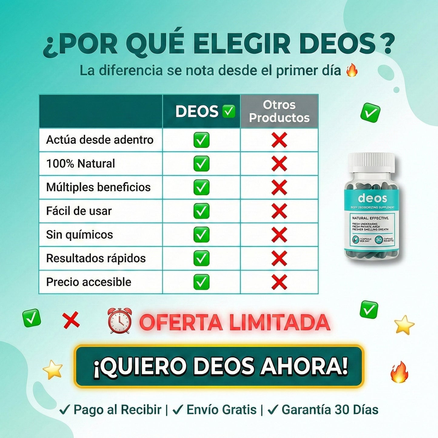 DEOS | Desodorante Corporal Interno Natural 30 Caps - 50% DESCUENTO